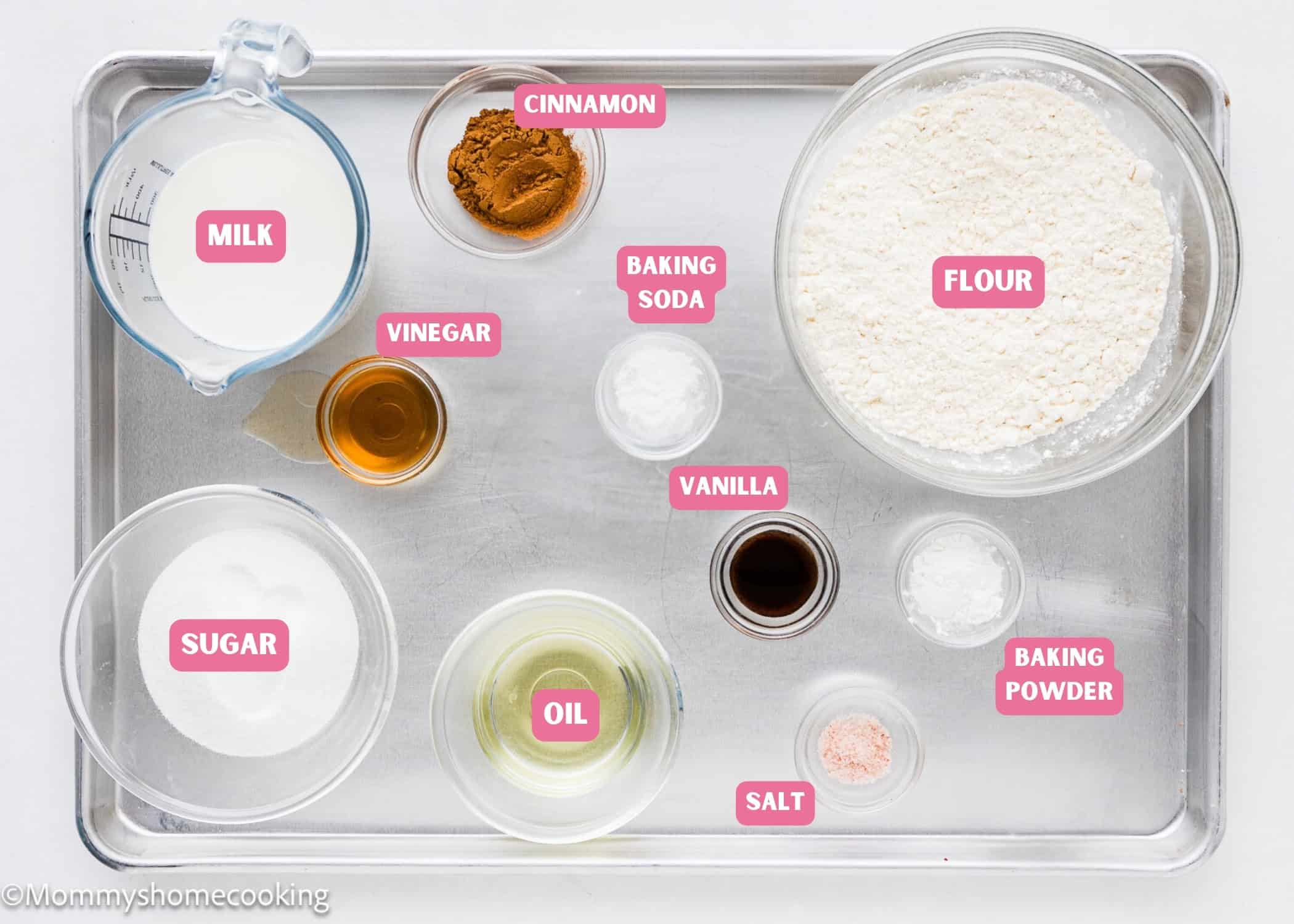 Ingredients needed to make Vegan Cinnamon Swirl Quick Bread with name tags.