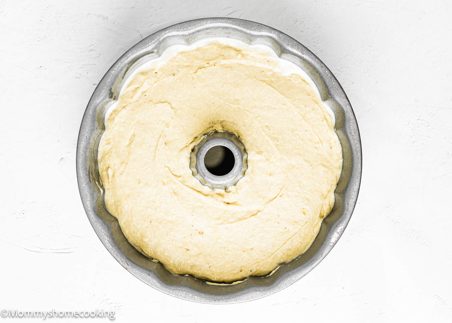 unbaked Egg-free Brown Butter Banana Bundt Cake in a bundt pan.