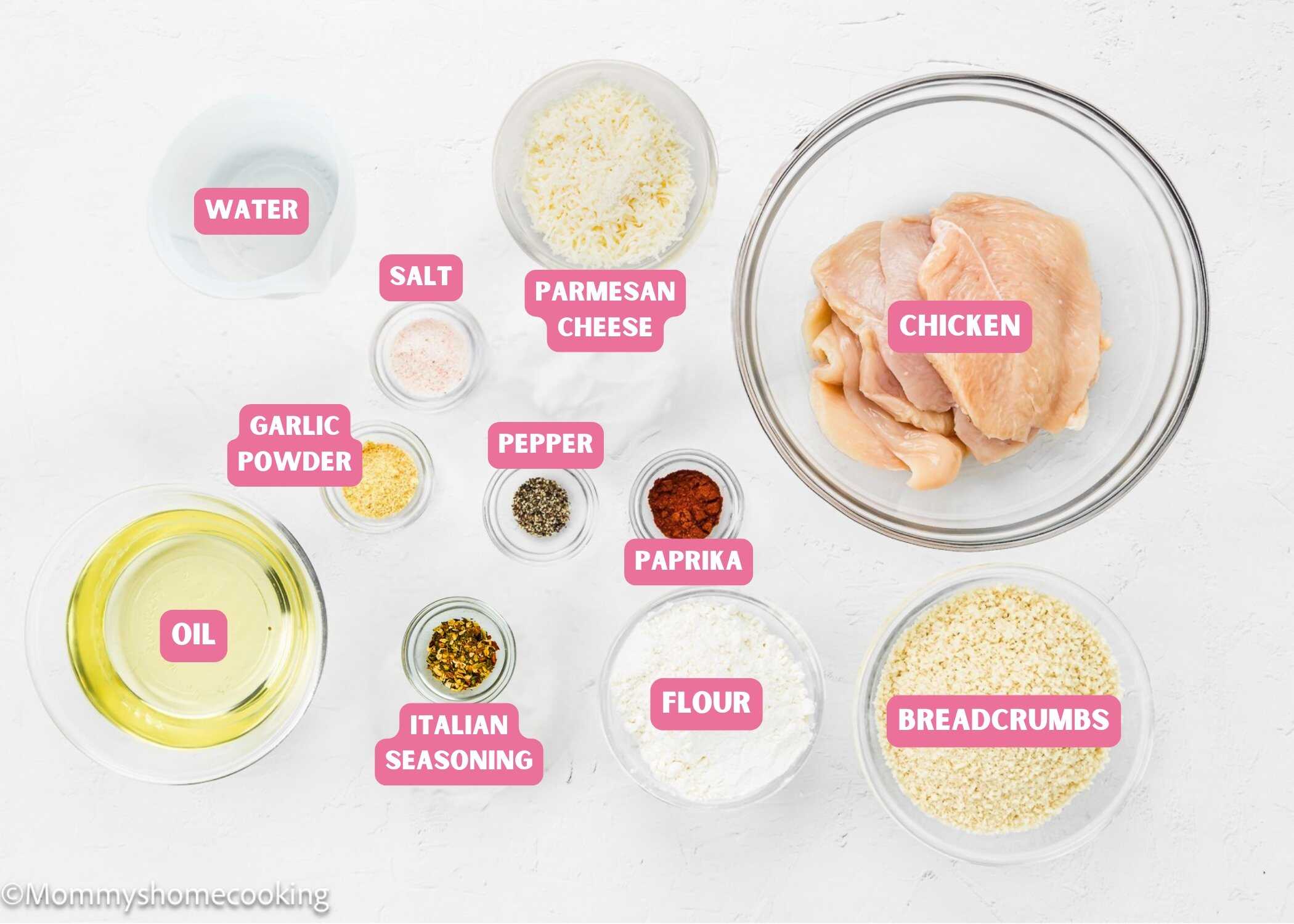 The Best Eggless Chicken Cutlets (Easy & Crispy) ingredients with name tags.