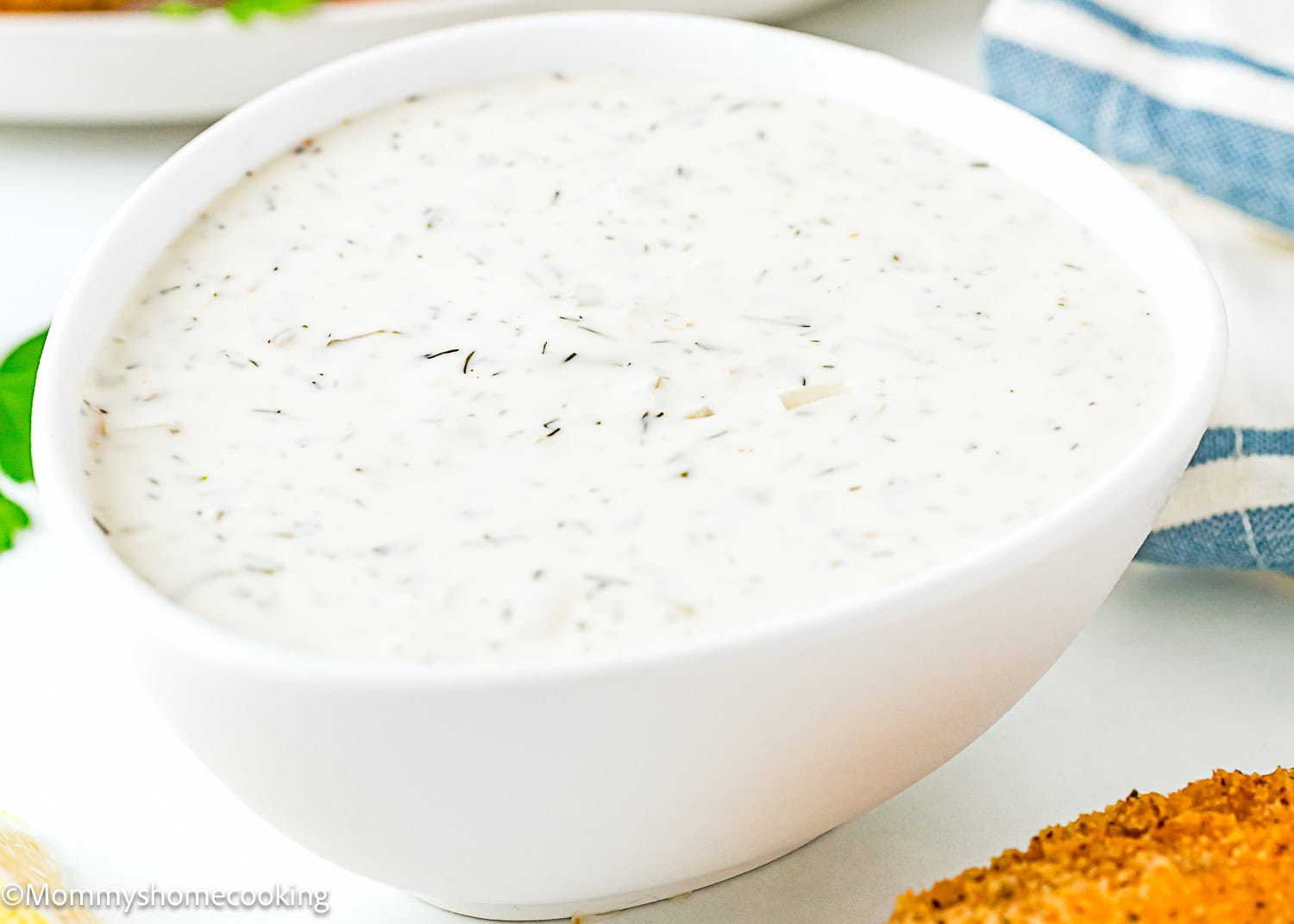 Homemade Easy Vegan Tartar Sauce in a white bowl.