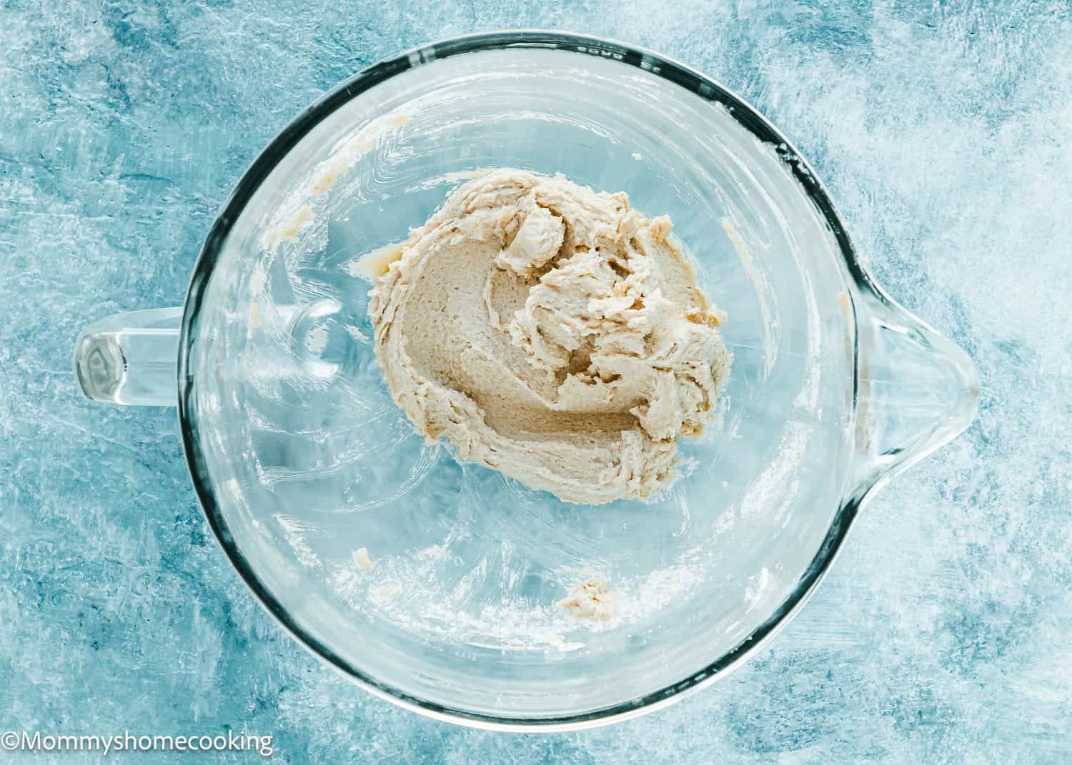 butter and sugar cream together in a stand mixer bowl.