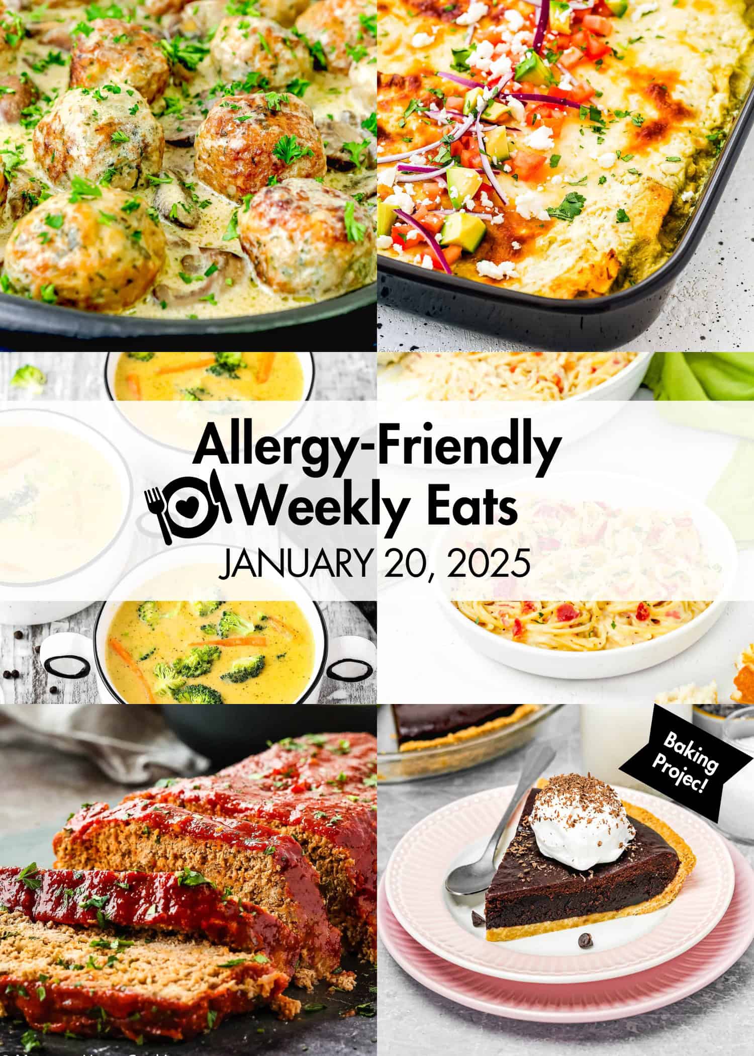 Allergy Friendly weekly eats Jan 20, 2025 photo collage.