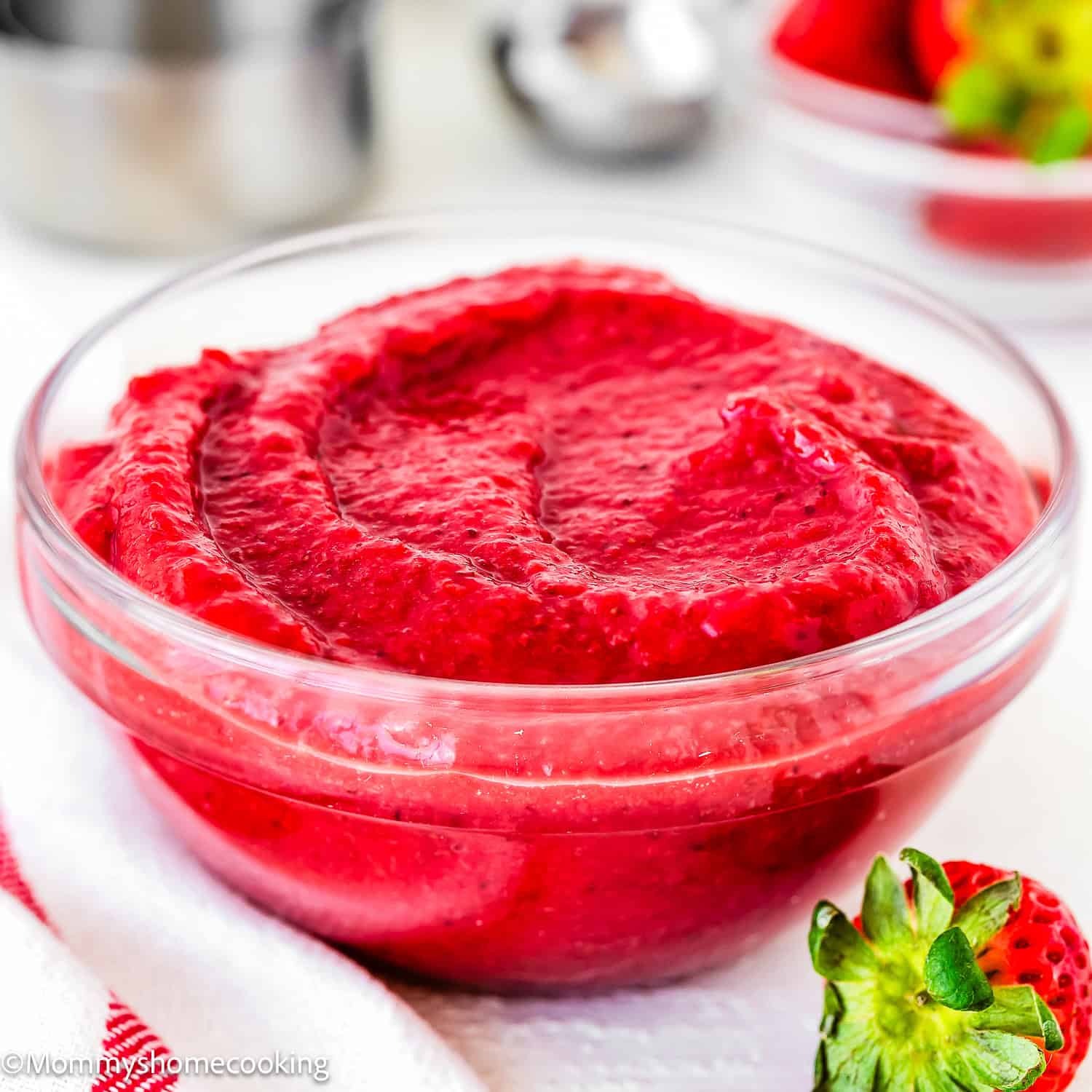 Strawberry puree in a bowl.