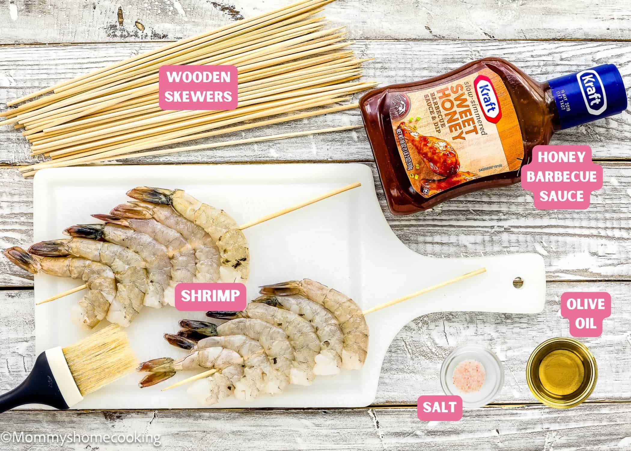 Super Easy Grilled Barbecue Shrimp ingredients with name tags.