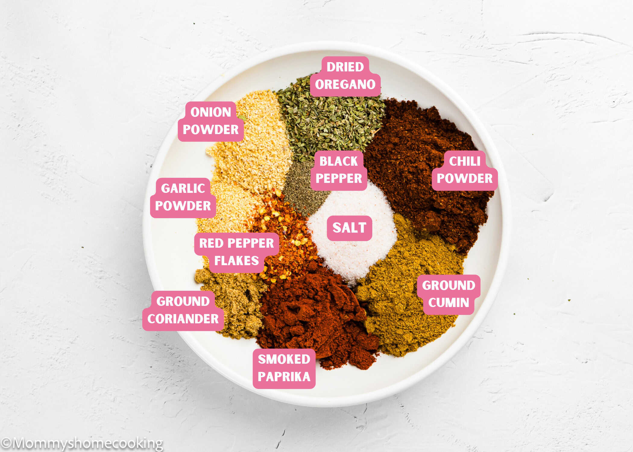 The Best Taco Seasoning Recipe (Allergy-Safe & Family-Friendly) ingredients with name tags.