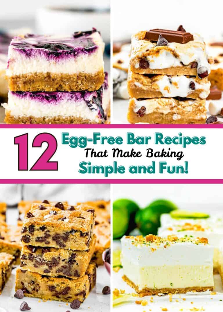 A collage of four different egg-free dessert bars with a bold title reading, "10 Must-Try Egg-Free Bar Recipes for Fall Baking—Simple, Fun, and Delicious!.
