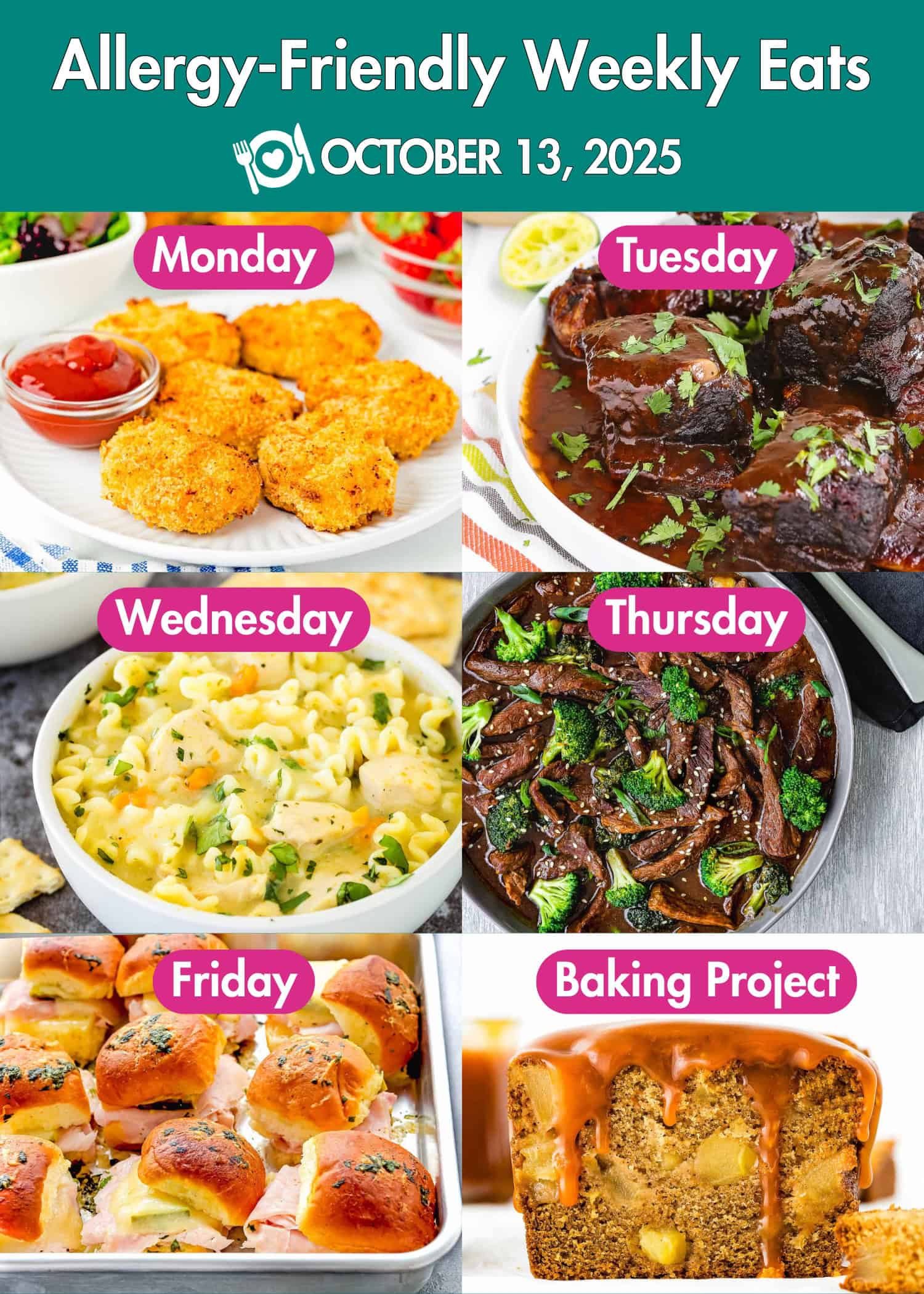 Allergy-Friendly Weekly Eats October 13, 2025 Photo Collage