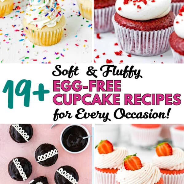 A collage of assorted decorated cupcakes with text reading "19 Soft & Fluffy Eggless Cupcakes for Every Occasion! Perfect treats for every celebration.